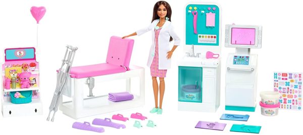 Barbie Fast Cast Clinic Playset, Brunette Doctor Doll (12-in), 30+ Play Pieces, 4 Play Areas, Cast & Bandage Making, Medical & X-ray Stations, Exam Table, Gift Shop & More, Great Toy Gift - Image 3